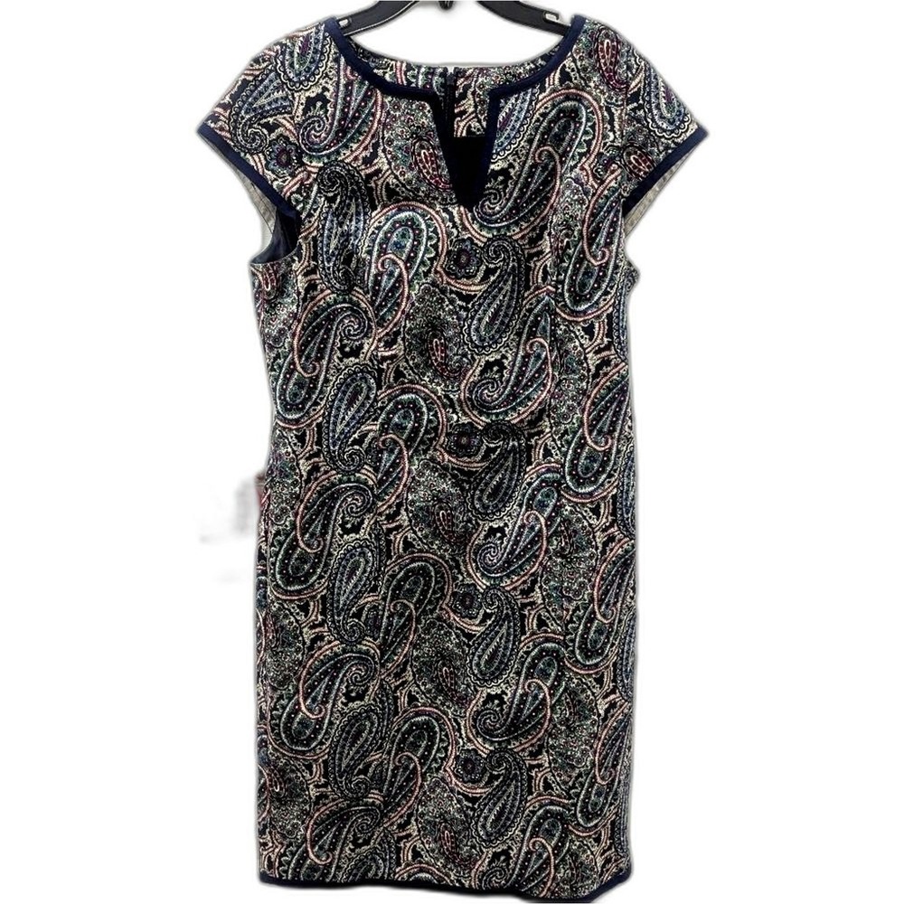 Classic Preppy Talbots Paisley Sheath Dress Career Office Stretch Size 12
